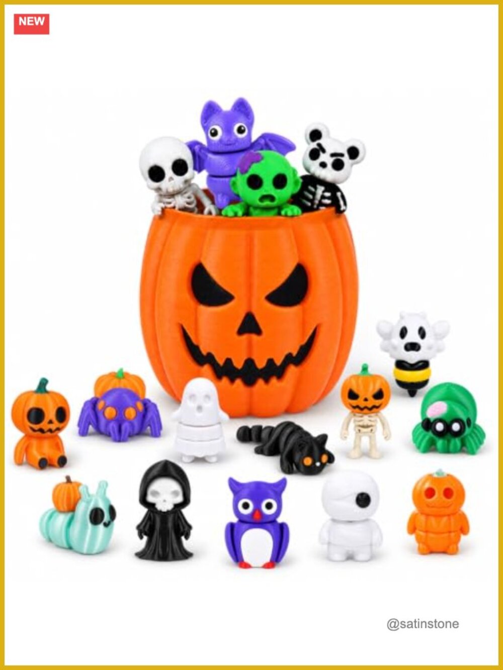 Halloween 3D Printed Animals with Pumpkin Bucket Fidget Toys PLA